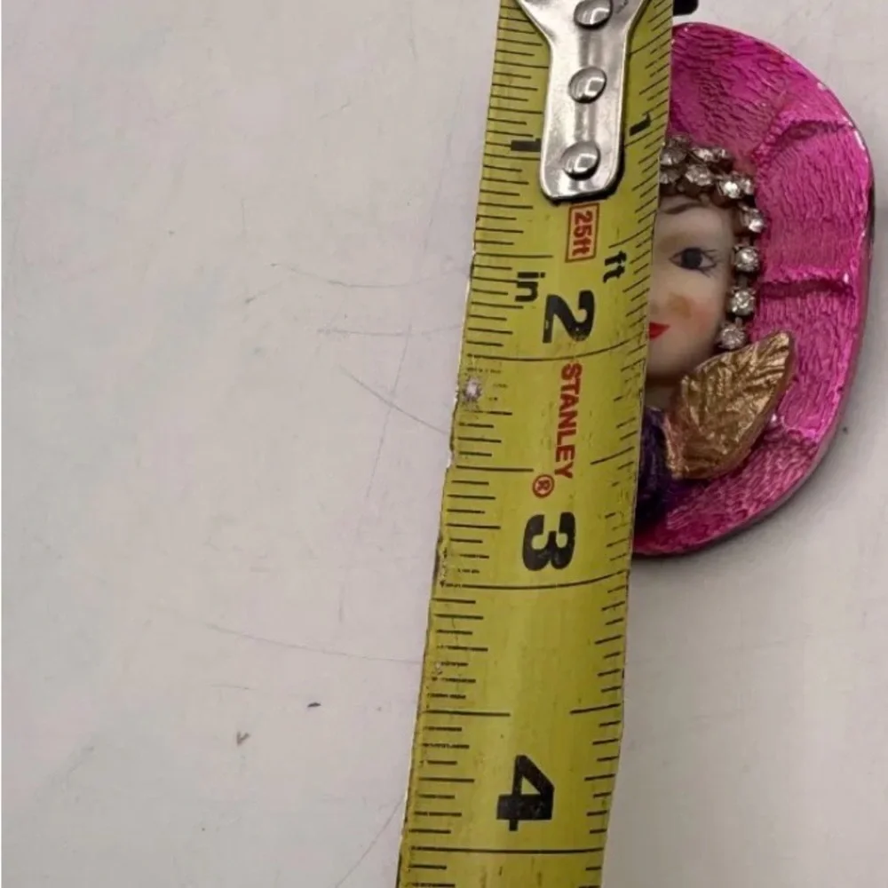 Vintage Hand Painted Art Deco Flapper victorian Lady Face Brooch Pin